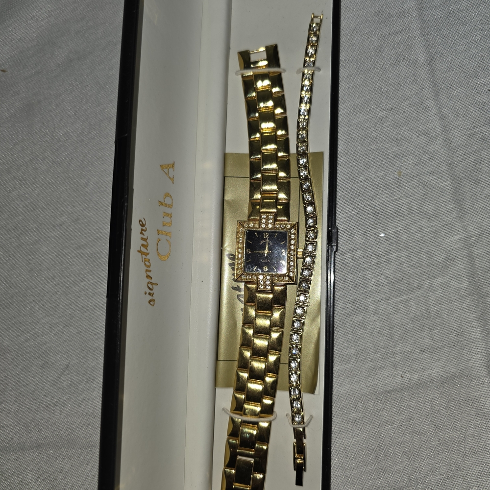 Signature Club A Gold Women's Watch and Bracelet Set